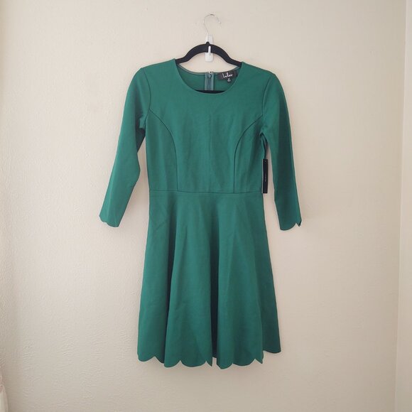 * NWT Lulus Cumulonimbus Clouds 3/4 Sleeve Dark Green Skater Dress sz M - Picture 3 of 5